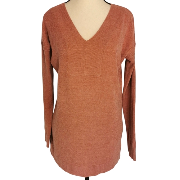 Barefoot Dreams Cozy Chic Ultra Lite Relaxed Fit Clay Pink V-Neck Sweater -Sz XS - Picture 2 of 11